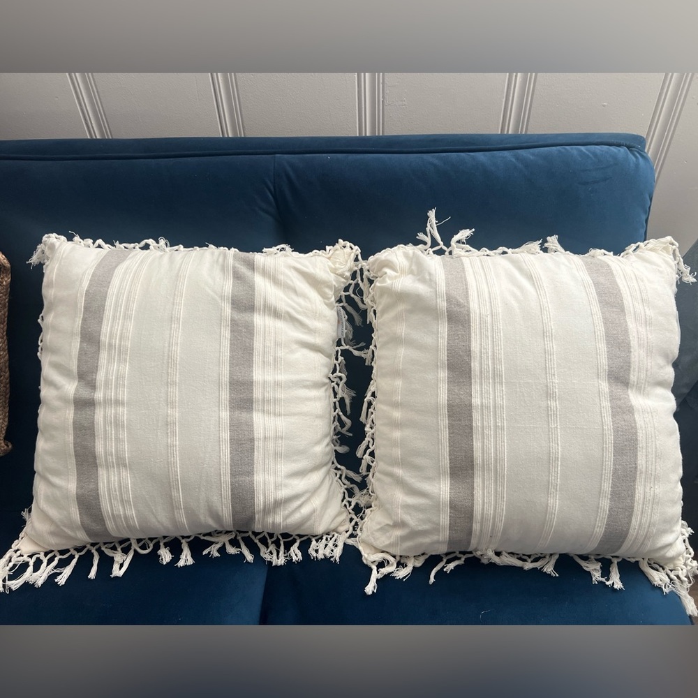 20” Striped Fringe Throw Pillows